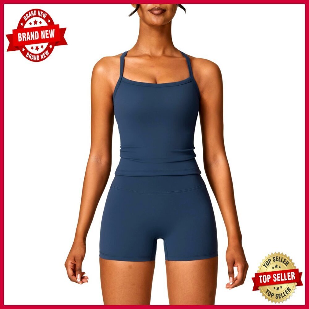 2-Piece Workout Set High Waisted Butt Lifting Shorts Compression Sports Bra